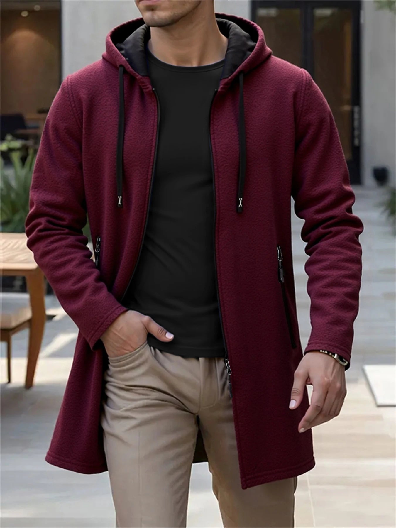 Spring Autumn Men's Hooded Long Jackets Solid Kintting Cardigan Outwear Casual Male Coats Zipper Warm Streetwear Hoodies Jacket