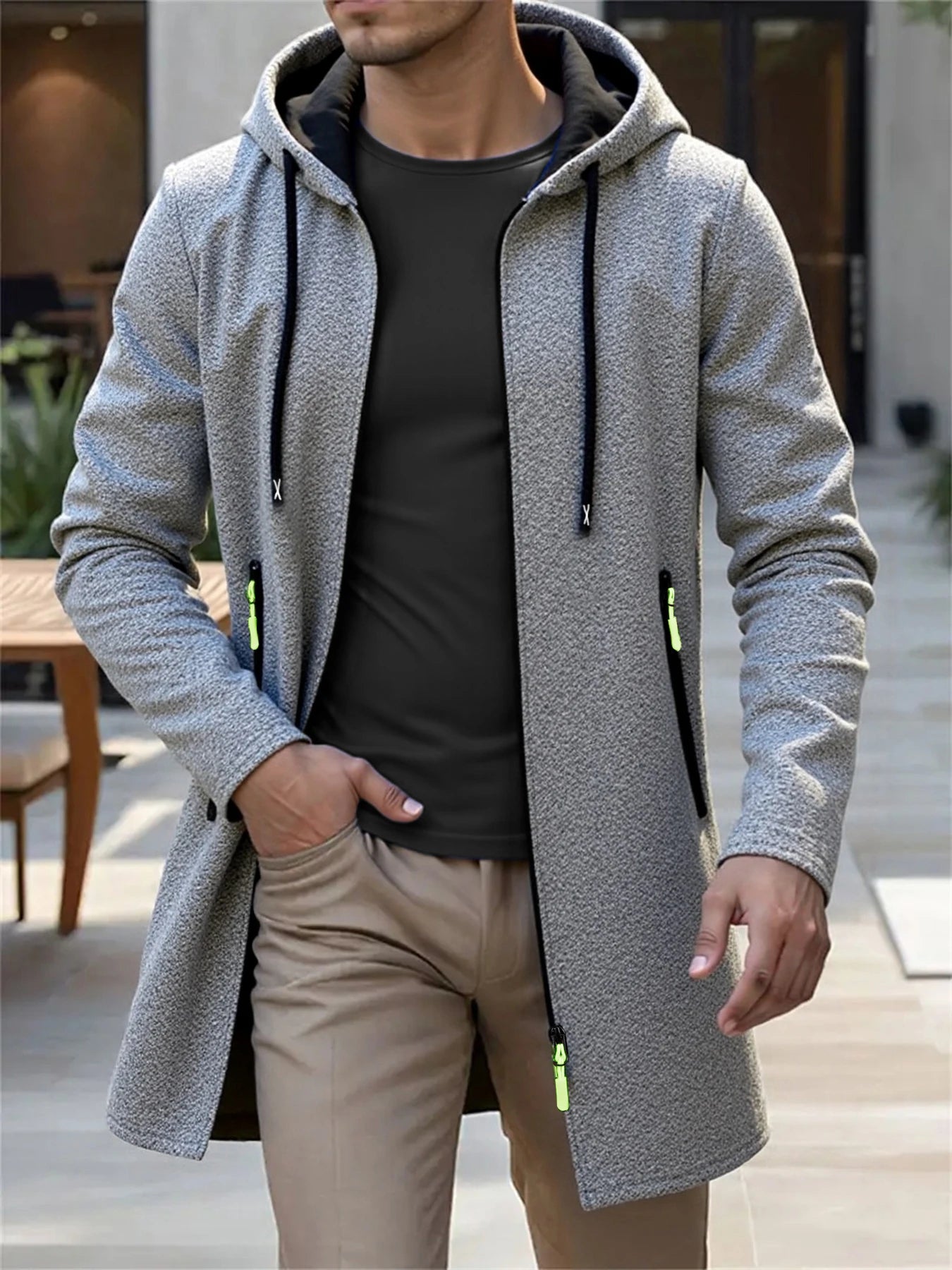 Spring Autumn Men's Hooded Long Jackets Solid Kintting Cardigan Outwear Casual Male Coats Zipper Warm Streetwear Hoodies Jacket