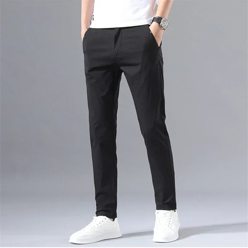 2022 Men's Thin Pants Solid Color Pants Smart Casual Business Fit Body Stretch Trousers Men Cotton Formal Breathable Trousers