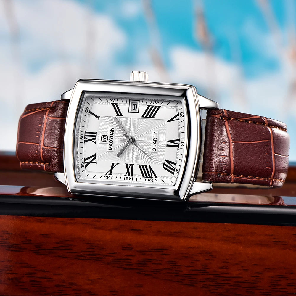 MAOYUAN New Square European and American Casual Leather Quartz Watch Waterproof Sports Calendar Roman Digital watches for man