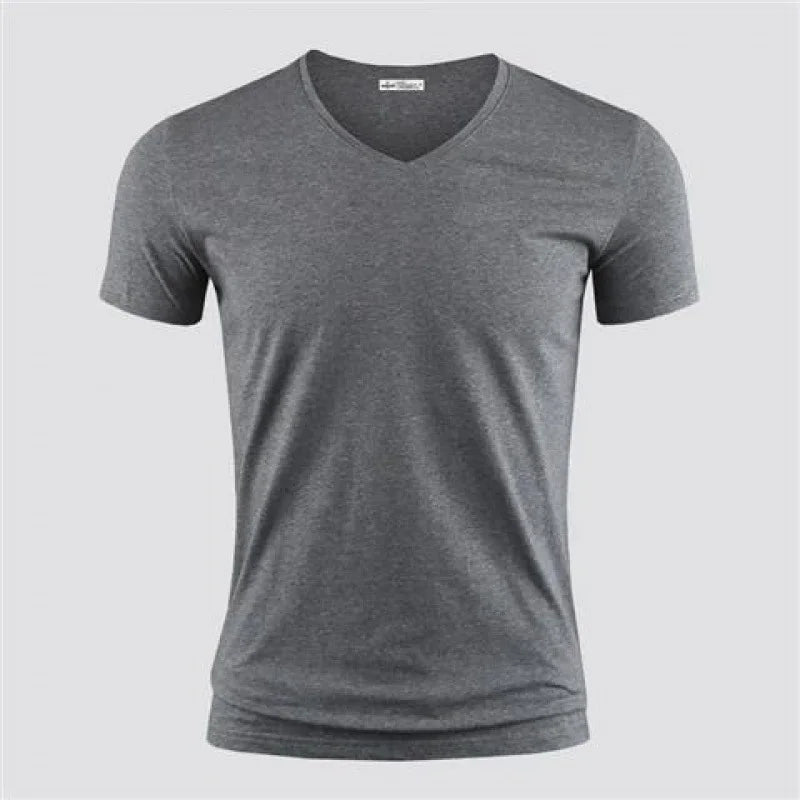 2025 Men's T Shirt Pure Color V Collar Short Sleeved Tops Tees Men T-Shirt Black Tights Man T-Shirts Fitness For Male Clothes