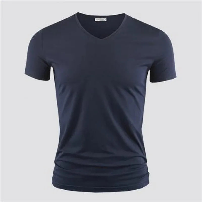2025 Men's T Shirt Pure Color V Collar Short Sleeved Tops Tees Men T-Shirt Black Tights Man T-Shirts Fitness For Male Clothes
