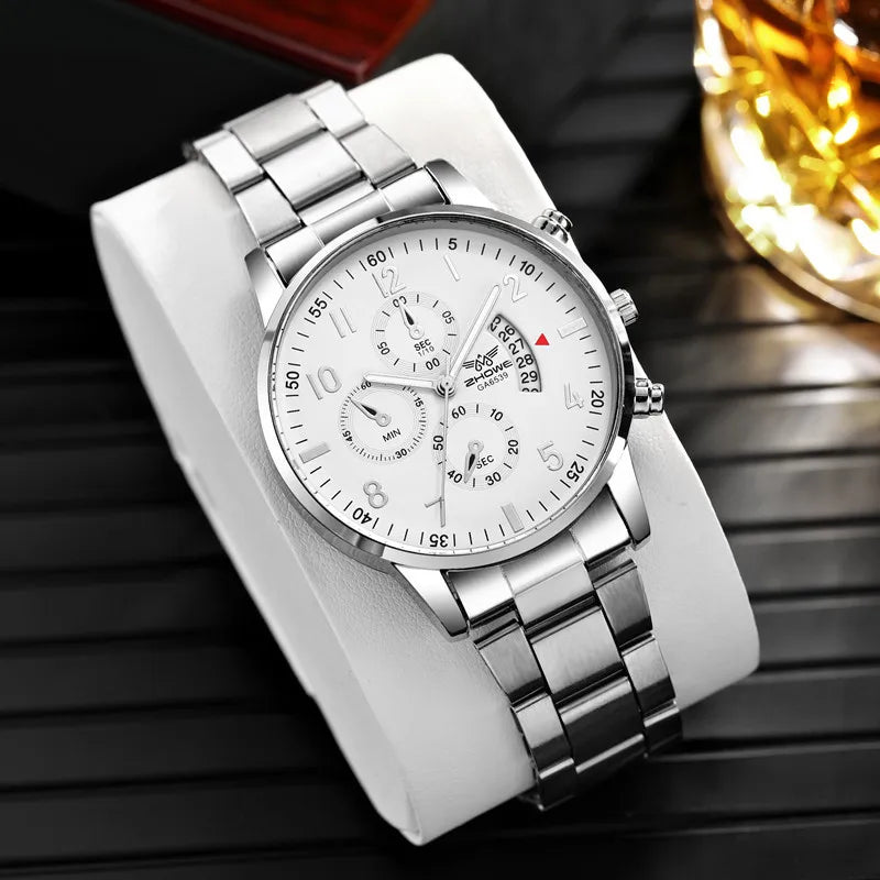 1PC Men's Luxury Watch Fashion Business Calendar Men's Steel Belt Watch Men's Christmas Valentine's Day Gift
