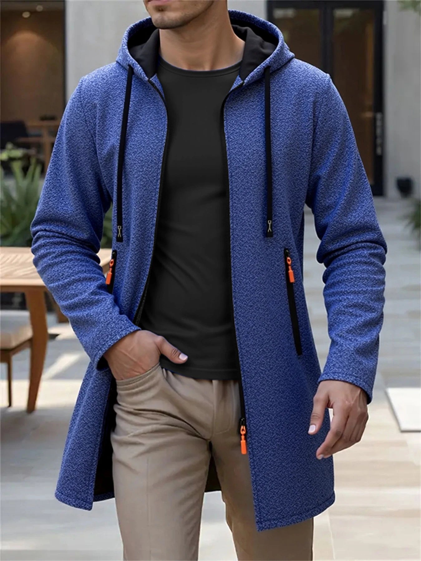 Spring Autumn Men's Hooded Long Jackets Solid Kintting Cardigan Outwear Casual Male Coats Zipper Warm Streetwear Hoodies Jacket