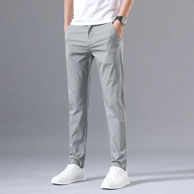2022 Men's Thin Pants Solid Color Pants Smart Casual Business Fit Body Stretch Trousers Men Cotton Formal Breathable Trousers