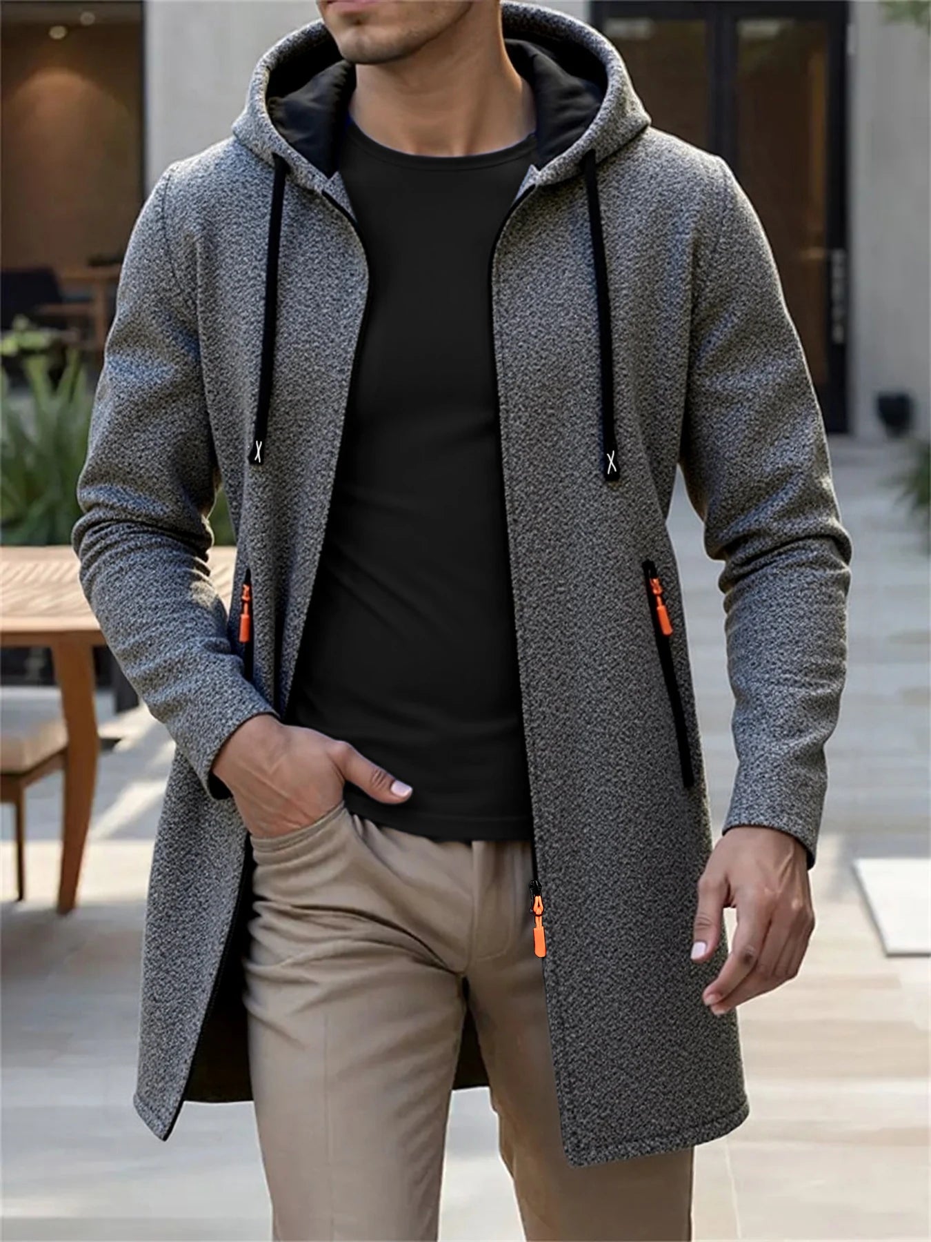 Spring Autumn Men's Hooded Long Jackets Solid Kintting Cardigan Outwear Casual Male Coats Zipper Warm Streetwear Hoodies Jacket