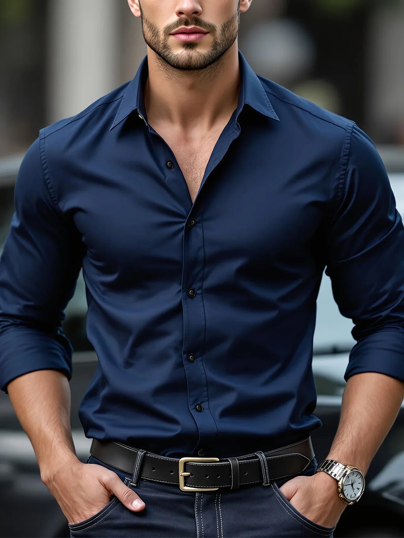 2025 Men's Shirt Brand New Solid Color Long Sleeve Smart Casual Four Season Elastic Male Business Shirts