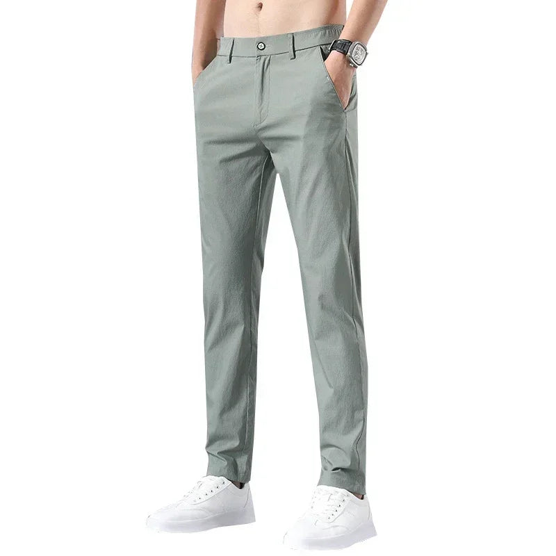 2022 Men's Thin Pants Solid Color Pants Smart Casual Business Fit Body Stretch Trousers Men Cotton Formal Breathable Trousers