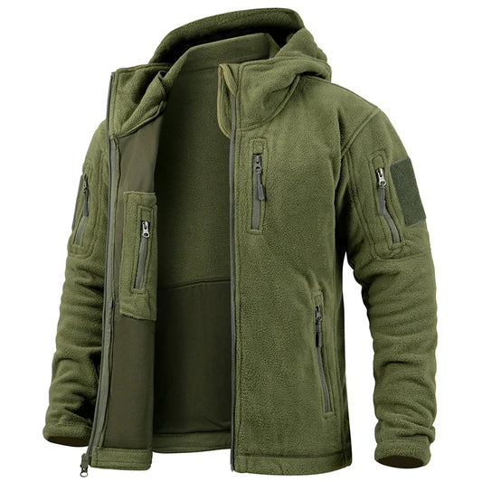 Men's Tactical Fleece Jacket Winter Warm Full Zip Military Hoodies Multi-Pockets Hiking Hunting Outdoor Coats