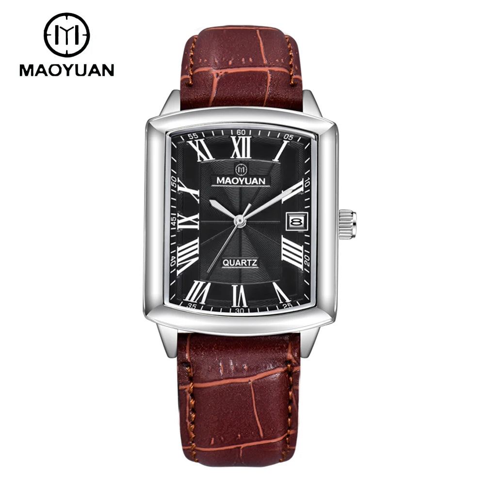 MAOYUAN New Square European and American Casual Leather Quartz Watch Waterproof Sports Calendar Roman Digital watches for man