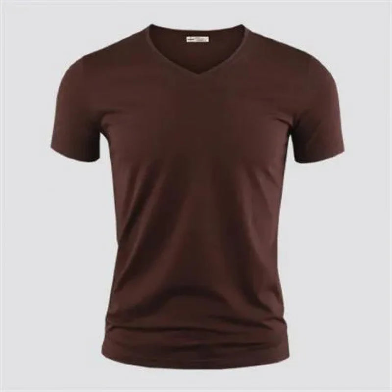 2025 Men's T Shirt Pure Color V Collar Short Sleeved Tops Tees Men T-Shirt Black Tights Man T-Shirts Fitness For Male Clothes