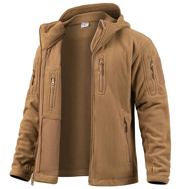 Men's Tactical Fleece Jacket Winter Warm Full Zip Military Hoodies Multi-Pockets Hiking Hunting Outdoor Coats