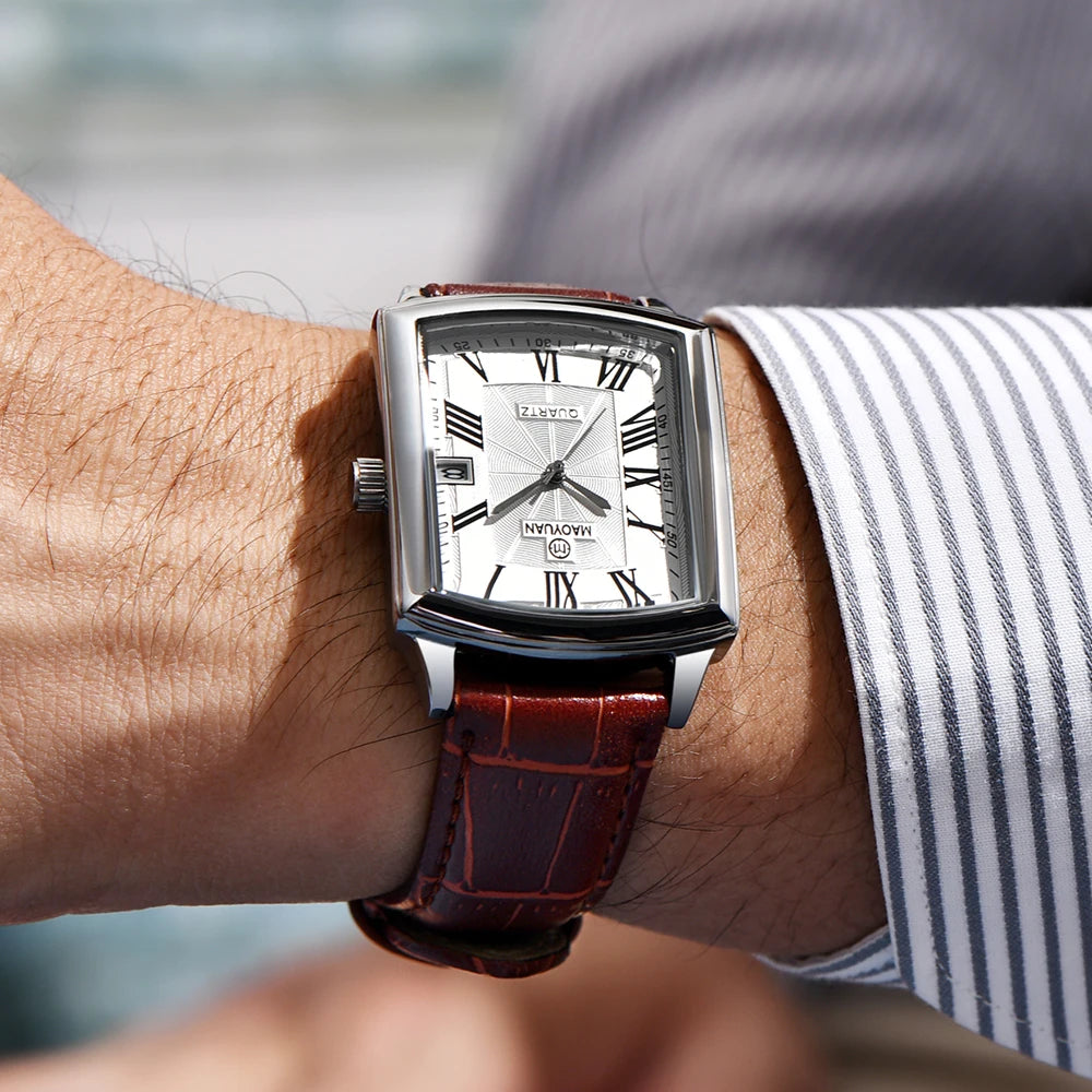 MAOYUAN New Square European and American Casual Leather Quartz Watch Waterproof Sports Calendar Roman Digital watches for man