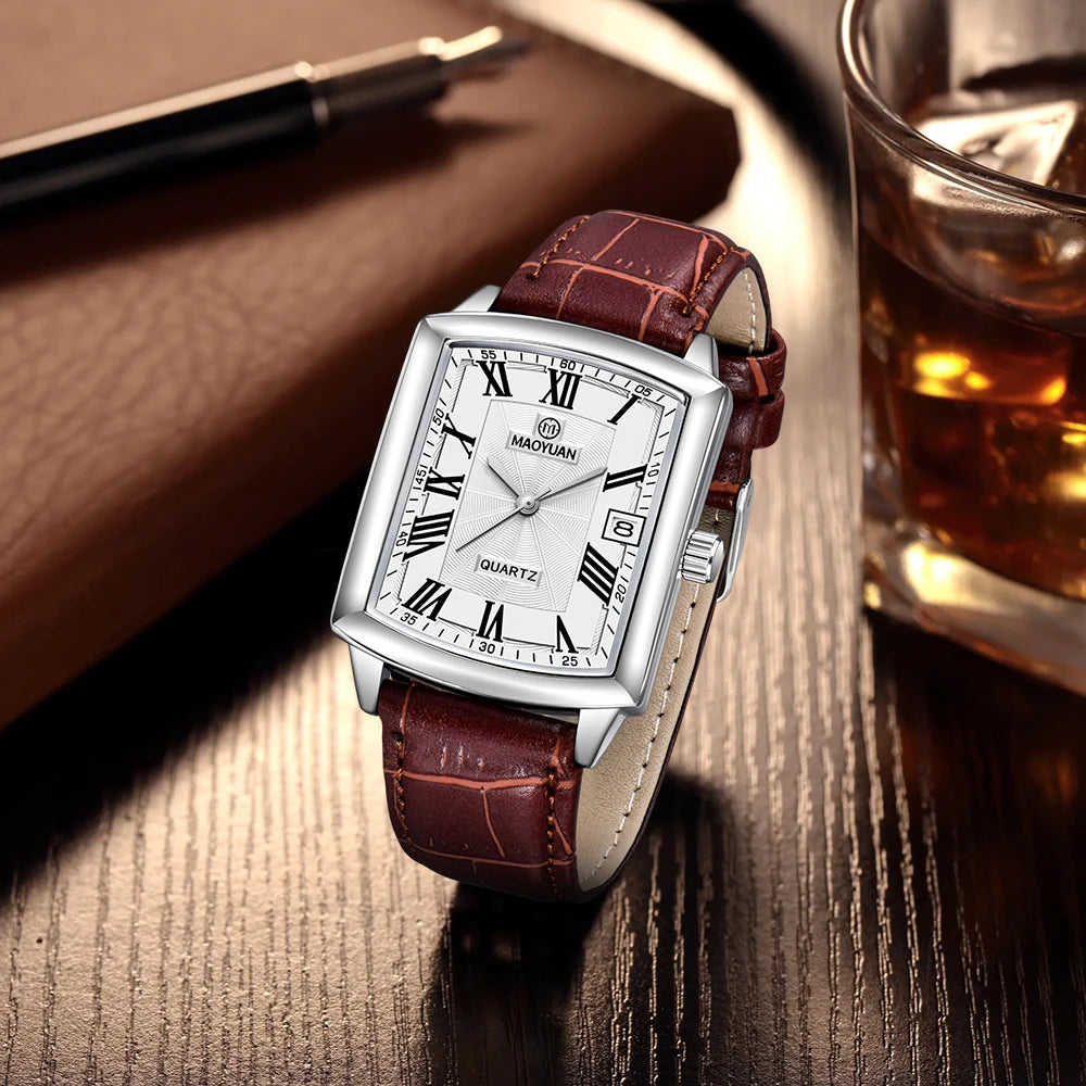 MAOYUAN New Square European and American Casual Leather Quartz Watch Waterproof Sports Calendar Roman Digital watches for man